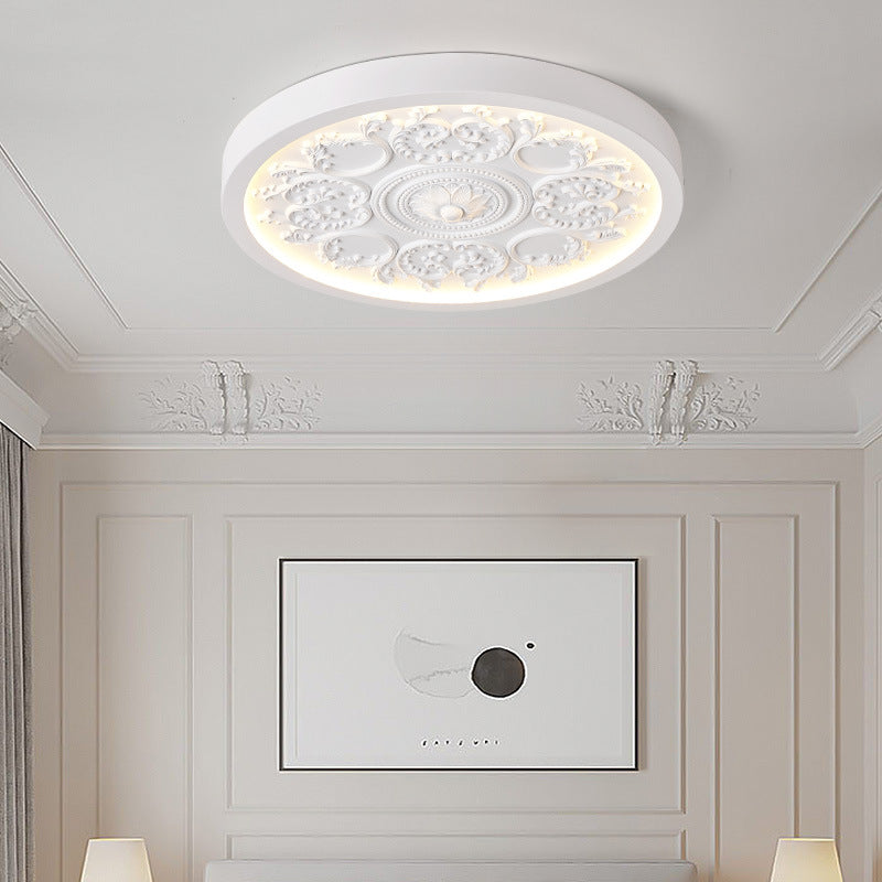 Minimalist Flush Mount Ceiling Light, Dimmable LED, Color Temp, White Beige Wood