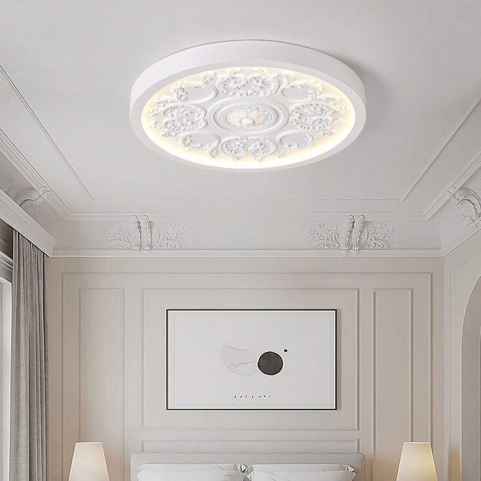 Minimalist Flush Mount Ceiling Light, Dimmable LED, Color Temp, White Beige Wood