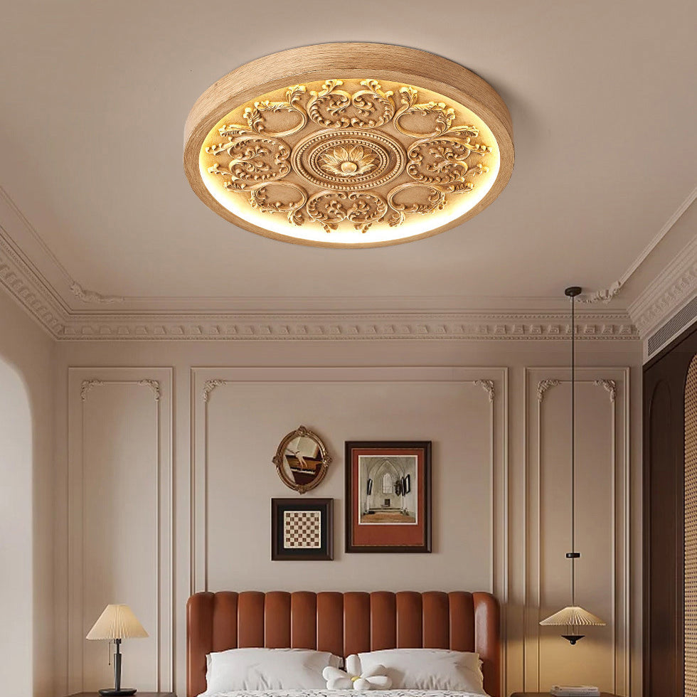 Minimalist Flush Mount Ceiling Light, Dimmable LED, Color Temp, White Beige Wood