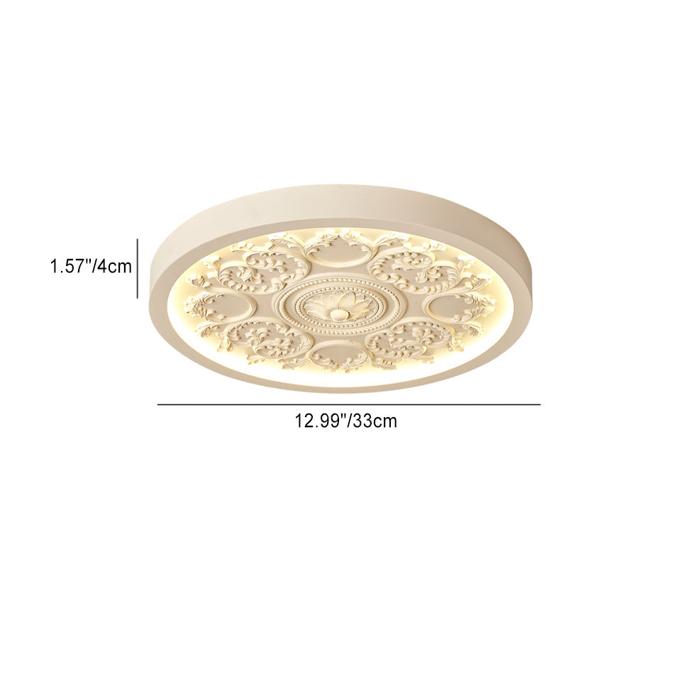 Minimalist Flush Mount Ceiling Light, Dimmable LED, Color Temp, White Beige Wood