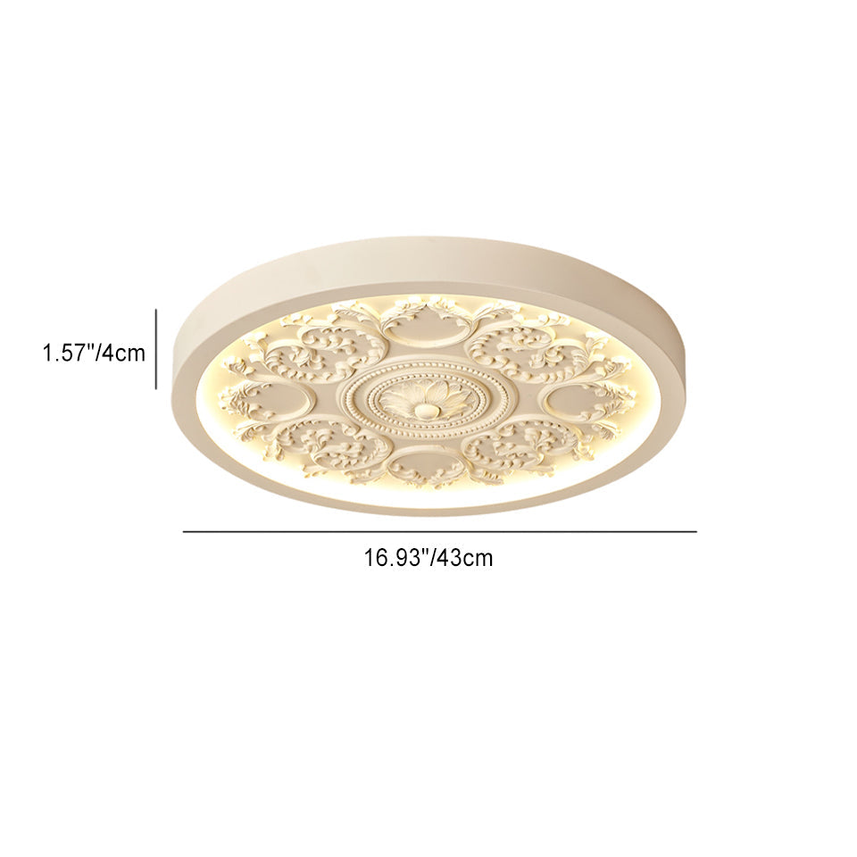 Minimalist Flush Mount Ceiling Light, Dimmable LED, Color Temp, White Beige Wood