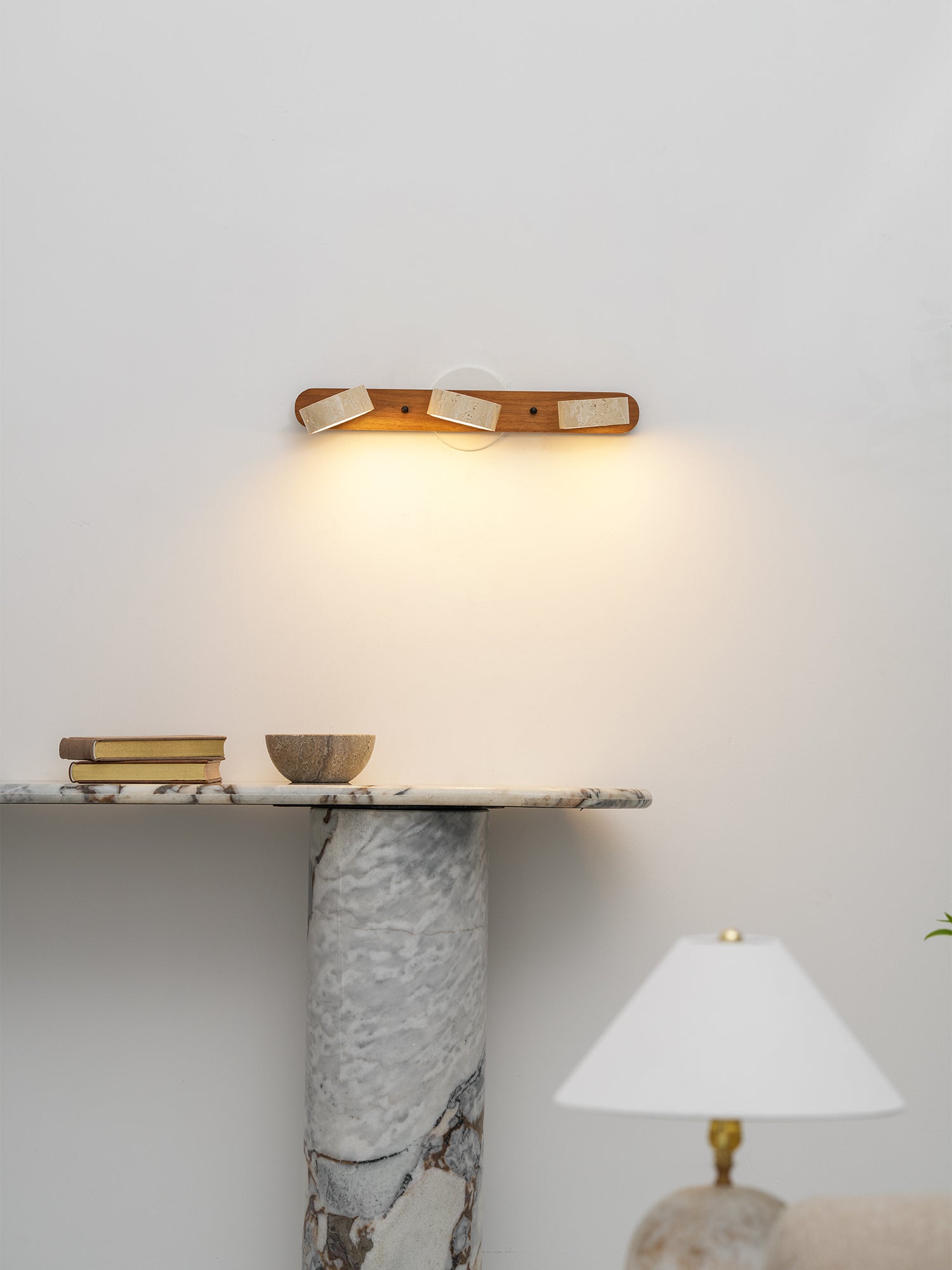 Travertine Duo LED Wall Light Natural Stone Dimmable Bedroom Living Room — 2 to 3 Lights