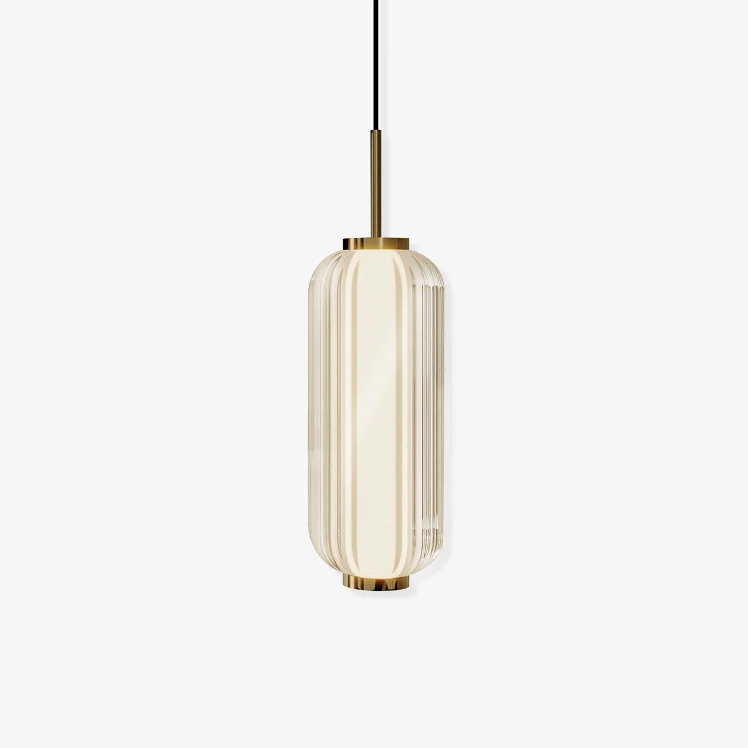 Striped Glass Cylinder Pendant Light Integrated LED Gold Warm White Kitchen Dining Hallway — 3 Heights