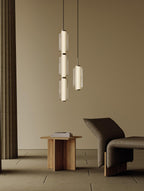 Linear Glass Tube Pendant Light Gold Hardware Warm Cool LED Dining Room Bedroom — 3 Heights Set