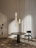 Linear Glass Tube Pendant Light Gold Hardware Warm Cool LED Dining Room Bedroom — 3 Heights Set