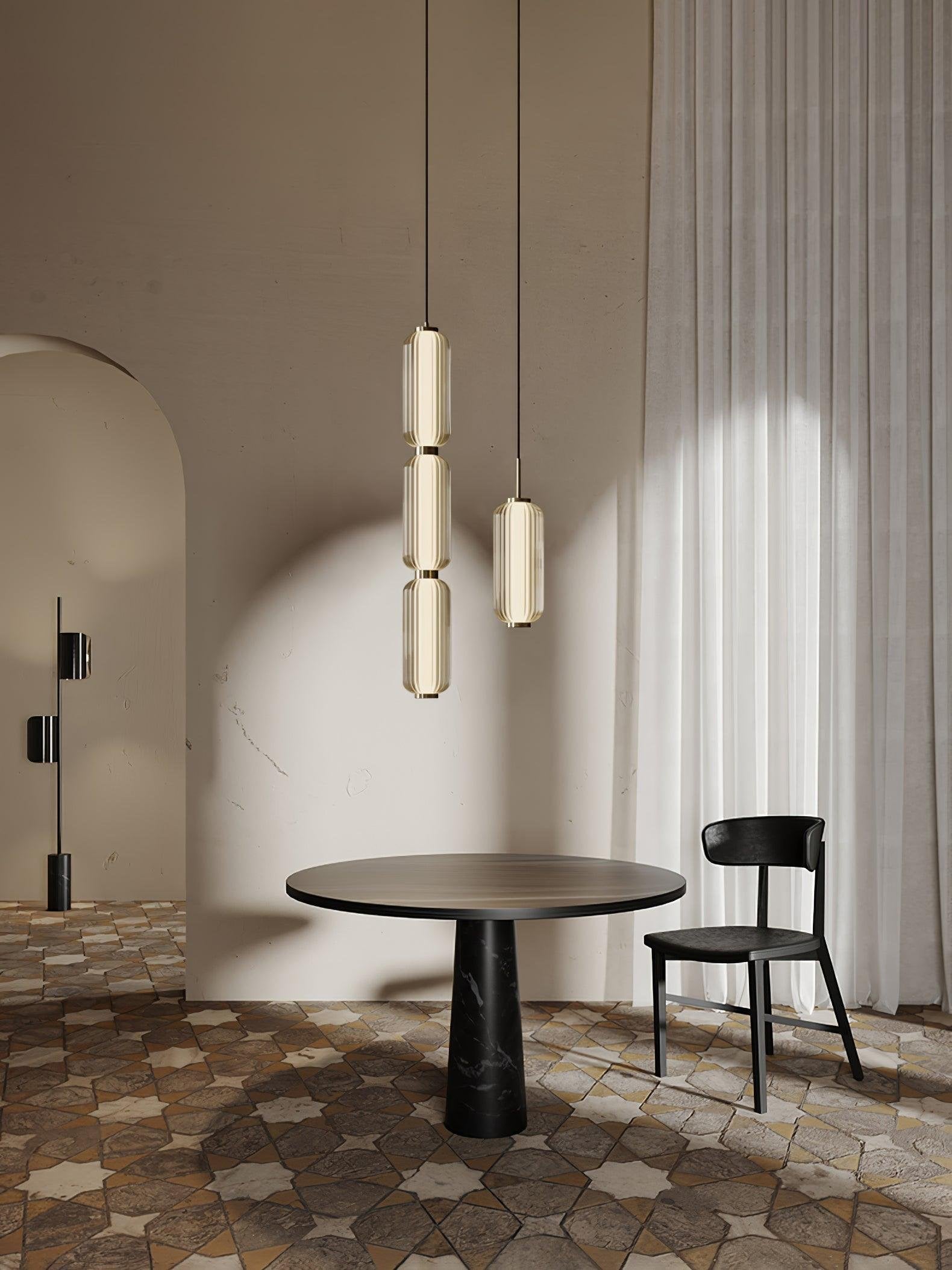 Linear Glass Tube Pendant Light Gold Hardware Warm Cool LED Dining Room Bedroom — 3 Heights Set