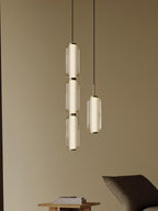 Striped Glass Cylinder Pendant Light Integrated LED Gold Warm White Kitchen Dining Hallway — 3 Heights