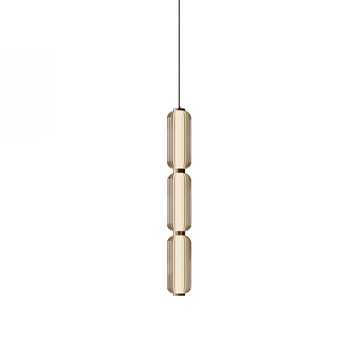 Linear Glass Tube Pendant Light Gold Hardware Warm Cool LED Dining Room Bedroom — 3 Heights Set