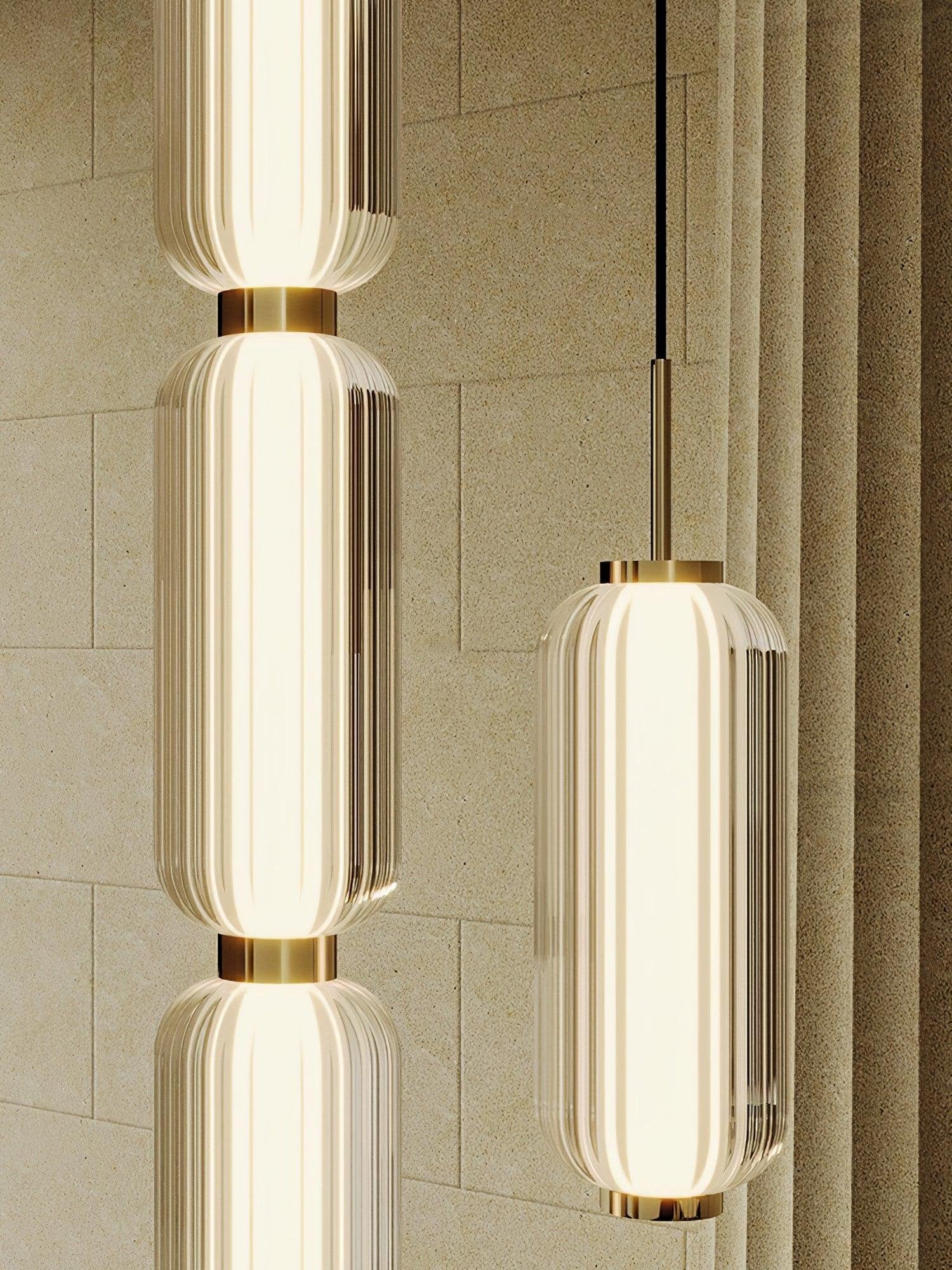Linear Glass Tube Pendant Light Gold Hardware Warm Cool LED Dining Room Bedroom — 3 Heights Set