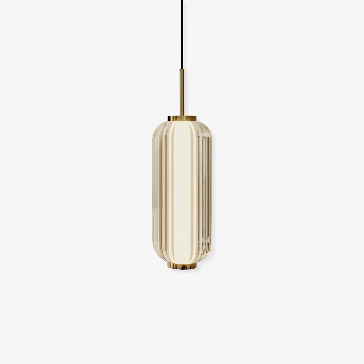 Striped Glass Cylinder Pendant Light Integrated LED Gold Warm White Kitchen Dining Hallway — 3 Heights
