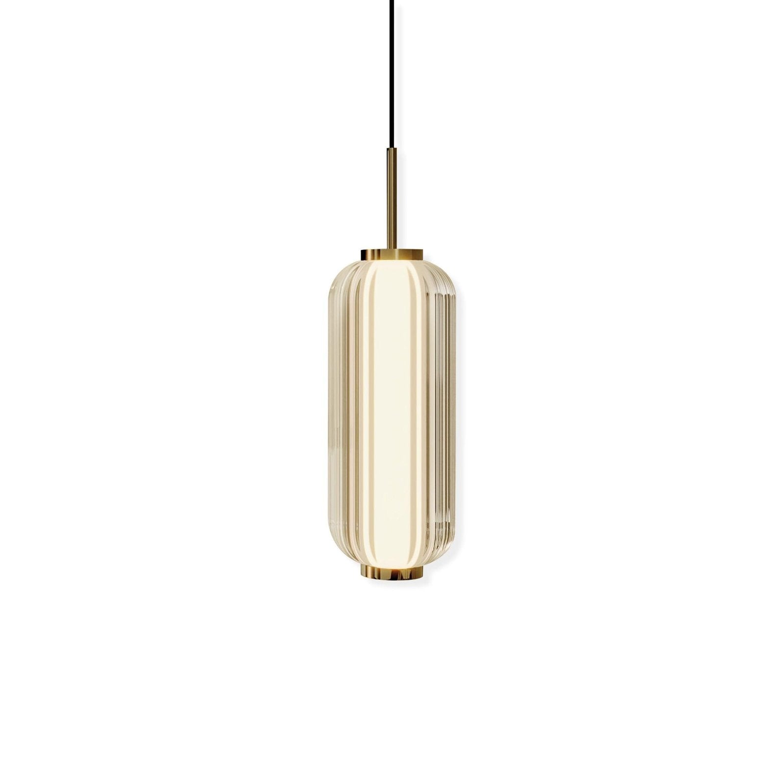 Striped Glass Cylinder Pendant Light Integrated LED Gold Warm White Kitchen Dining Hallway — 3 Heights