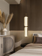 Linear Glass Tube Pendant Light Gold Hardware Warm Cool LED Dining Room Bedroom — 3 Heights Set