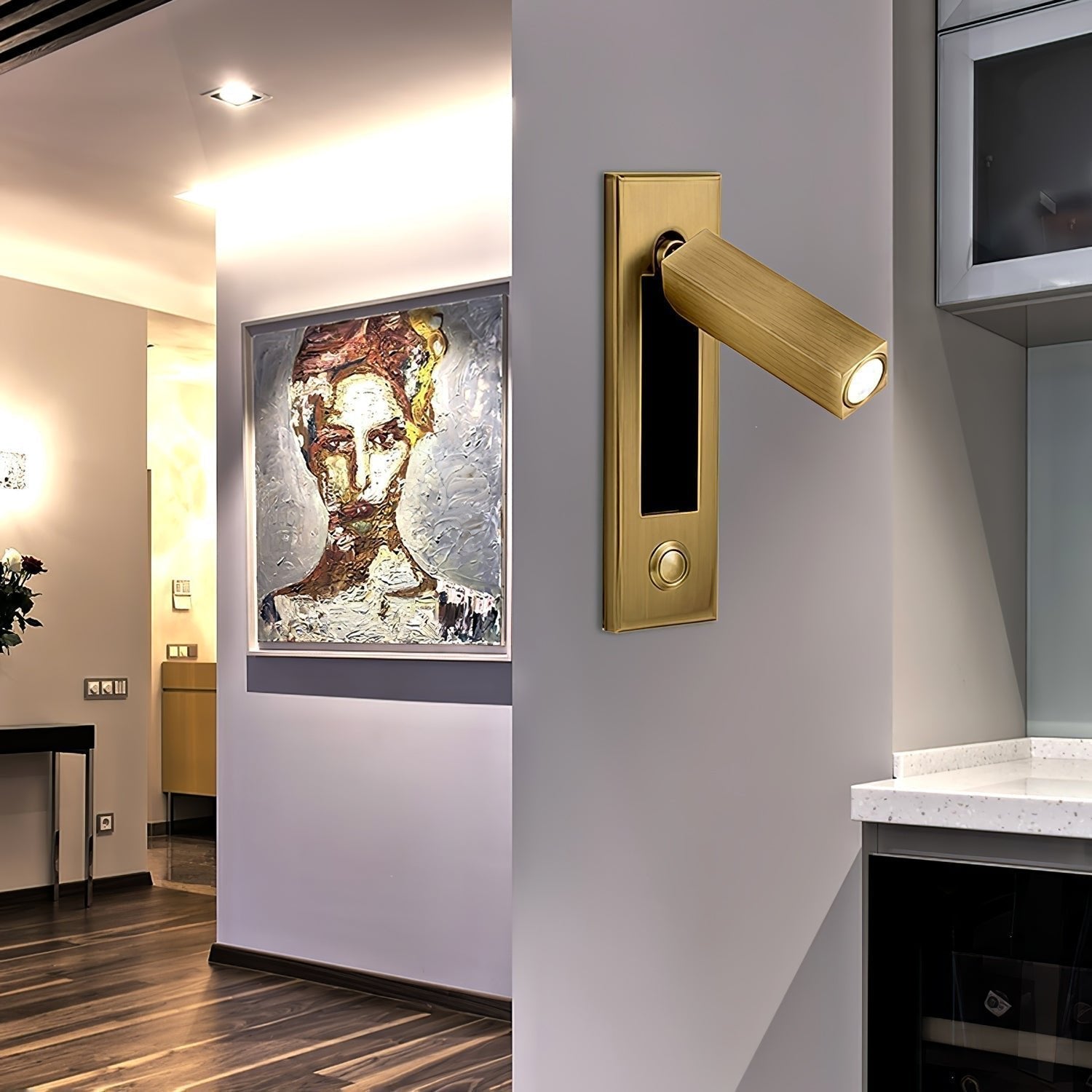 Embedded Bedside Wall Sconce Hidden Switch LED Warm Cool Bedroom — Matt Black Copper 3 Finishes