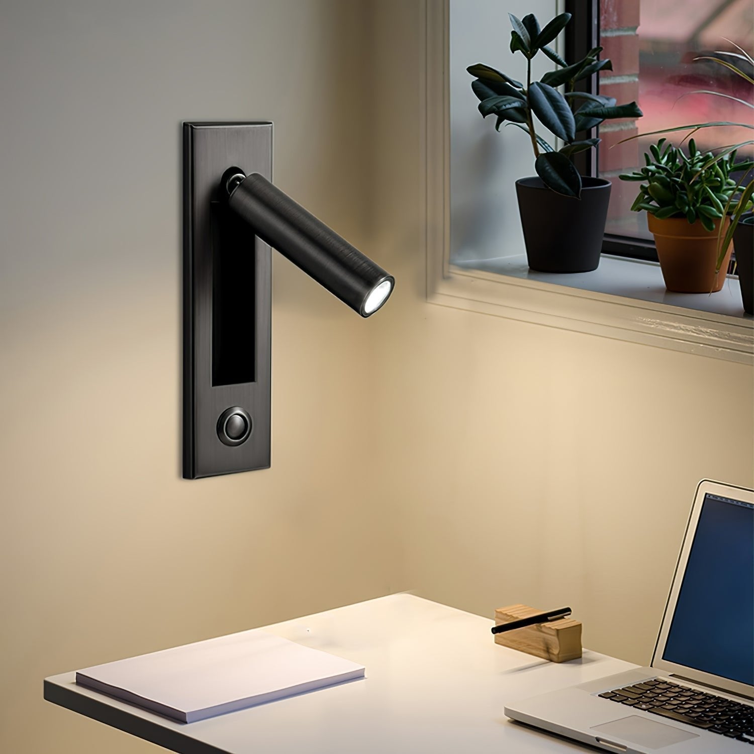 Embedded Bedside Wall Sconce Hidden Switch LED Warm Cool Bedroom — Matt Black Copper 3 Finishes