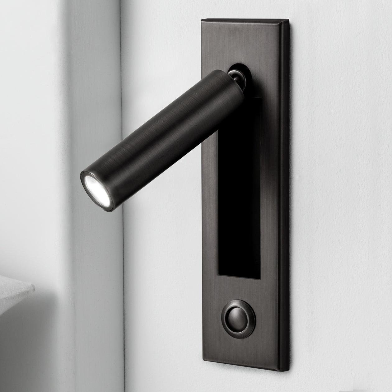 Embedded Bedside Wall Sconce Hidden Switch LED Warm Cool Bedroom — Matt Black Copper 3 Finishes