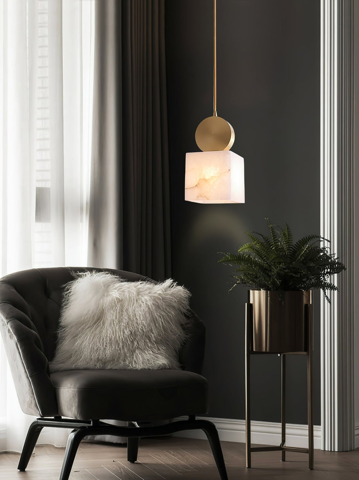 Etruscan Pendant Light Alabaster & Brass