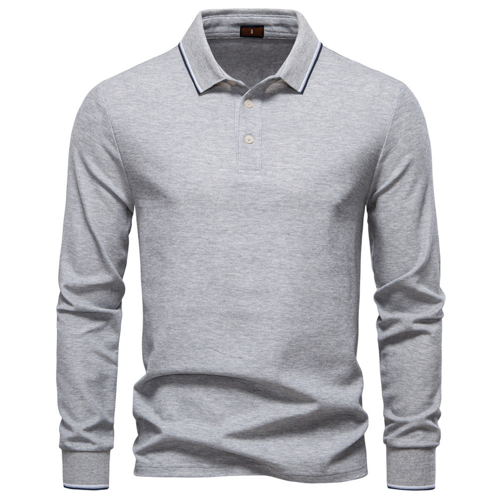 Men's Long Sleeve Polo Shirt - Solid Color Collared T-Shirt