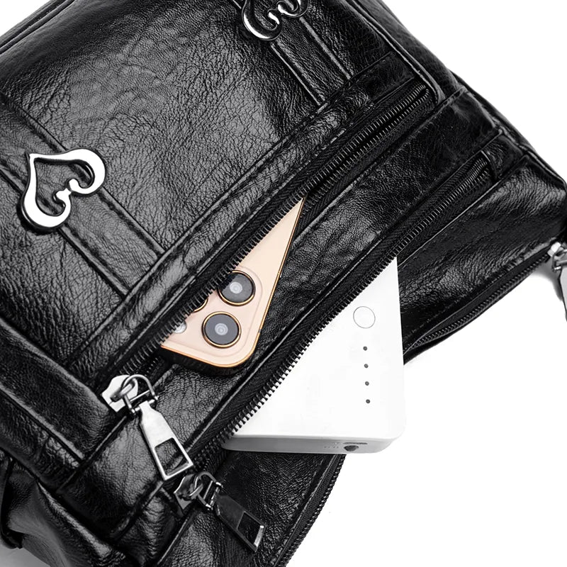 Leather Multi-Pockets Crossbody Bag