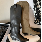 Women's Chunky Heel Western Cowboy Boots - Suede Leather Pointed Toe