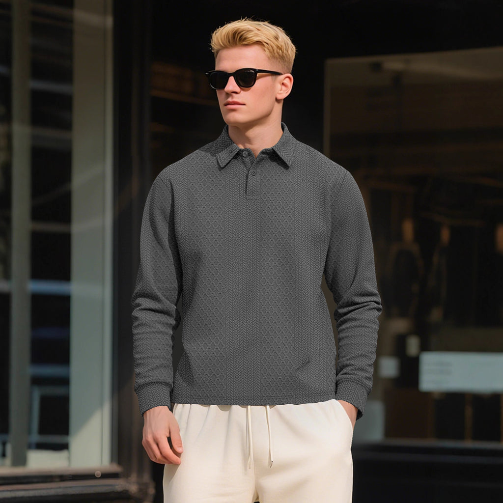 Men's Long Sleeve Polo Shirt Loose Casual Cotton Sweatshirt