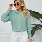 Amazirhub | Women’s Long Sleeve Button-Up Blouse Shirt – Elegant Relaxed Fit Top