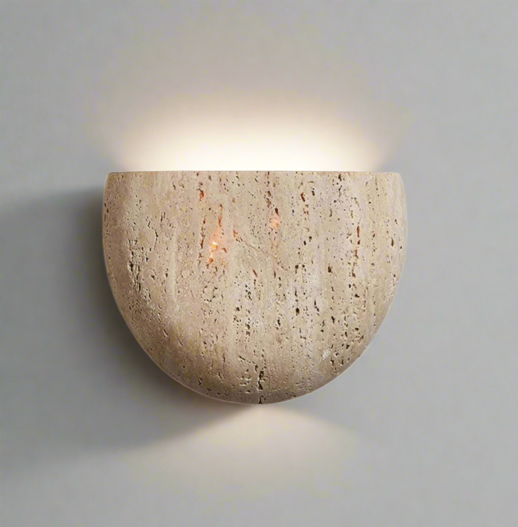 Wabi-Sabi Travertine Stone Wall Lamp Minimalist Modern Sconce Bedroom Living Room