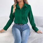 Elan | Tailored Pleated Blouse – Chic Button-Up Shirt for Women