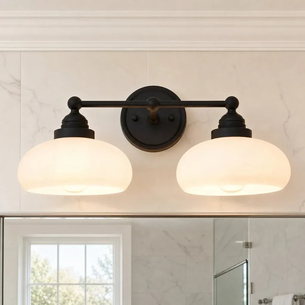 Ferran Vintage Industrial Milk Glass Wall Sconce Brass Black Bedroom Bar — 1 to 2 Heads