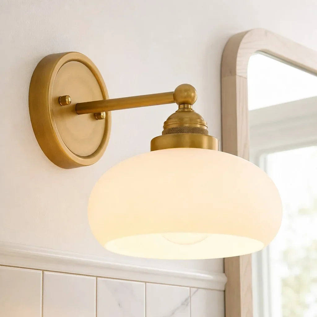 Ferran Vintage Industrial Milk Glass Wall Sconce Brass Black Bedroom Bar — 1 to 2 Heads