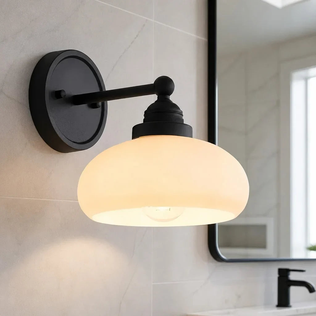 Ferran Vintage Industrial Milk Glass Wall Sconce Brass Black Bedroom Bar — 1 to 2 Heads