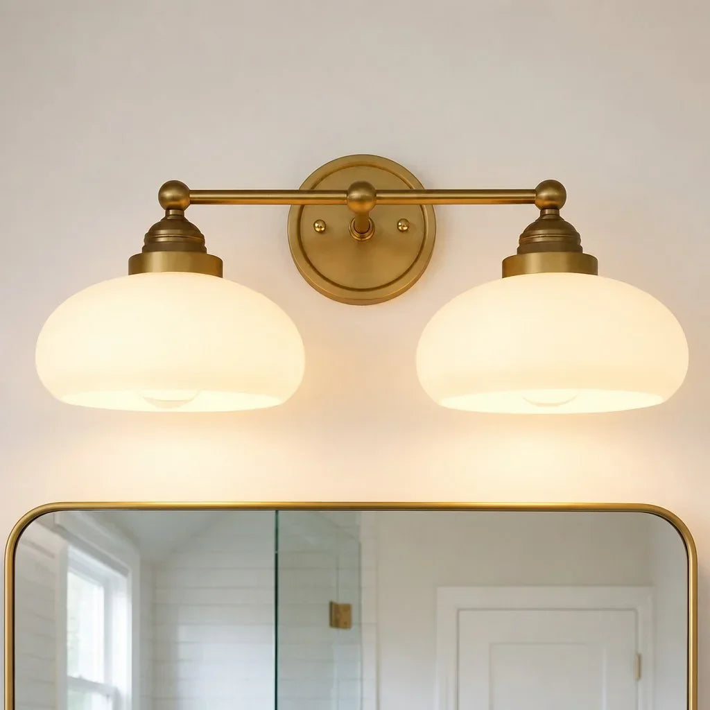 Ferran Vintage Industrial Milk Glass Wall Sconce Brass Black Bedroom Bar — 1 to 2 Heads