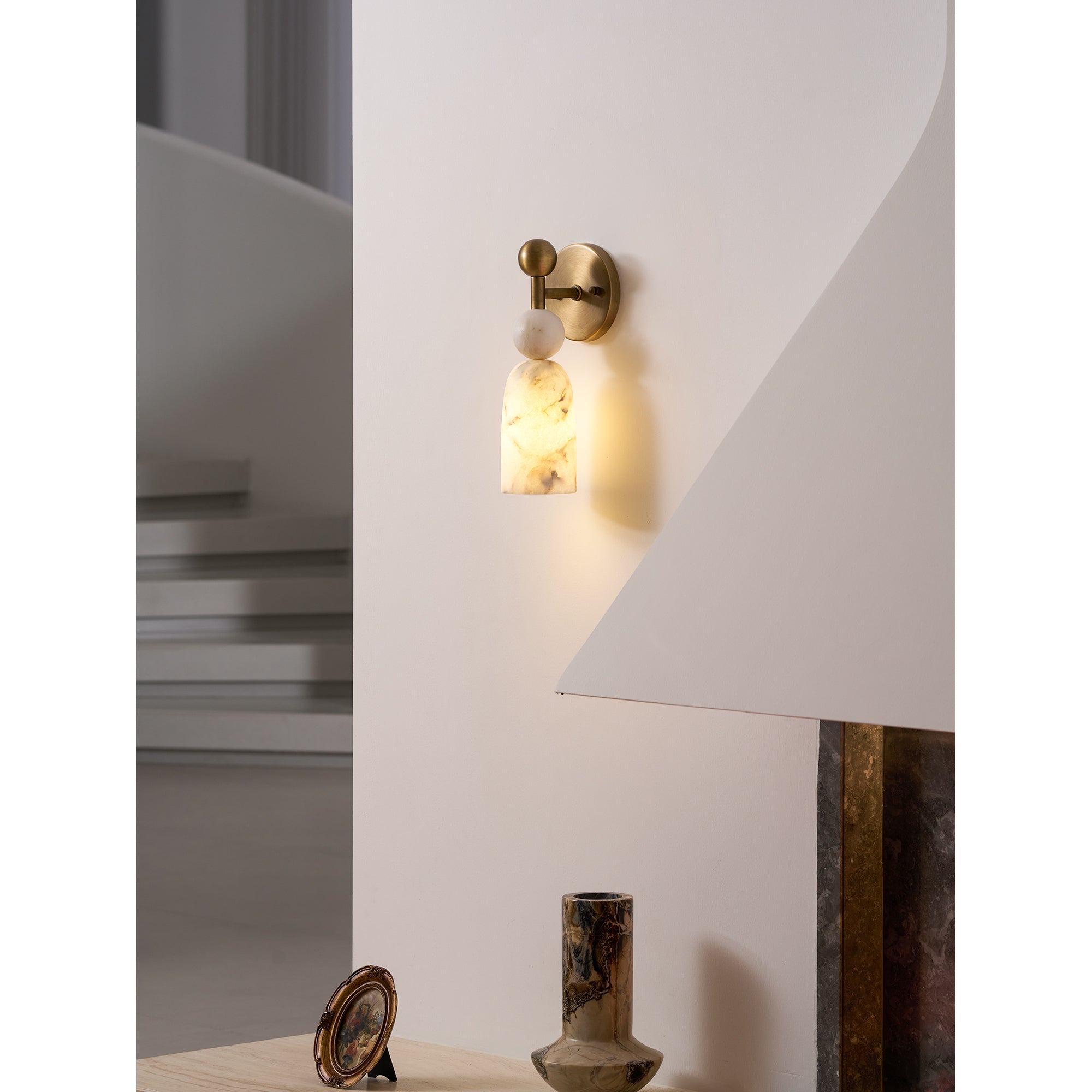 Flume Alabaster Wall Lamp Natural Stone LED Elongated Form Bedroom Living Room — 3 Size Options