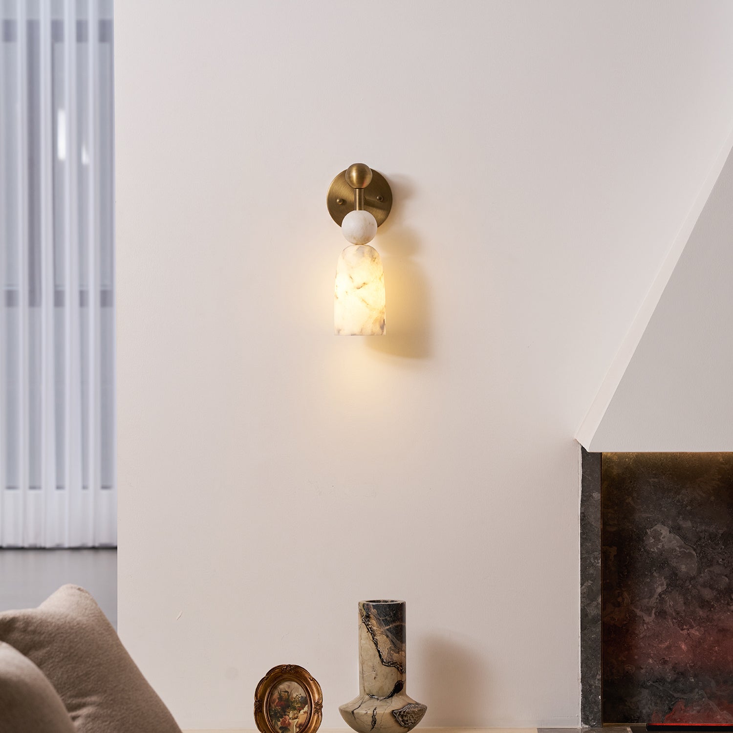 Flume Alabaster Wall Lamp Natural Stone LED Elongated Form Bedroom Living Room — 3 Size Options