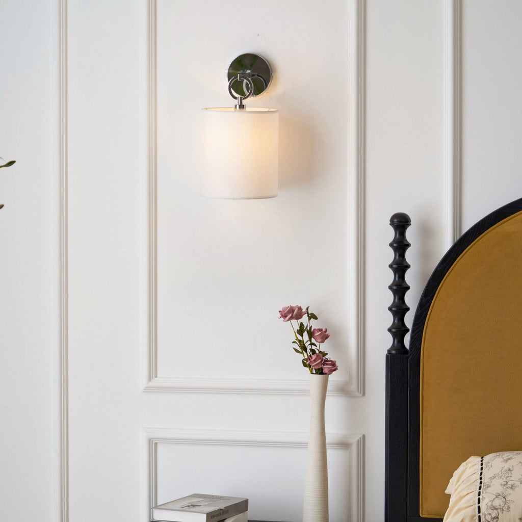 Iris Farmhouse Wall Lamp with Cylindrical Fabric Shade