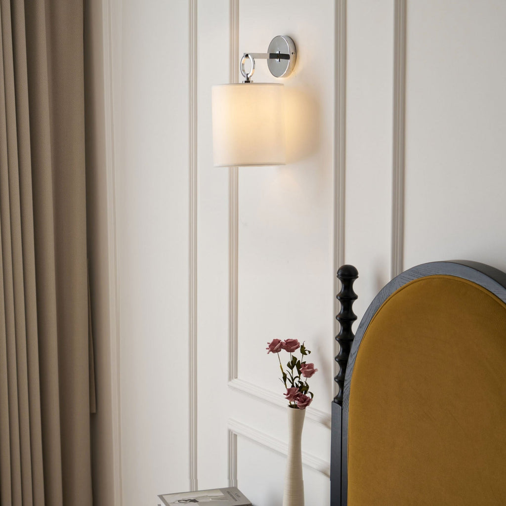 Iris Farmhouse Wall Lamp with Cylindrical Fabric Shade