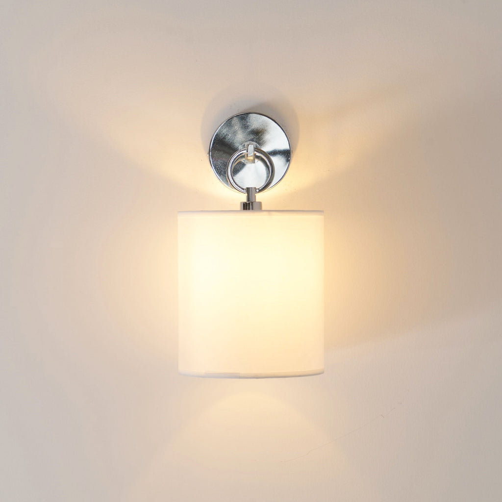 Iris Farmhouse Wall Lamp with Cylindrical Fabric Shade