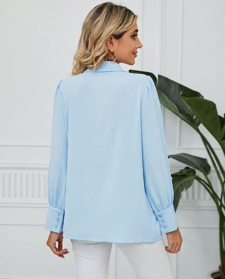 Amazirhub | Women’s Long Sleeve Button-Up Blouse Shirt – Elegant Relaxed Fit Top