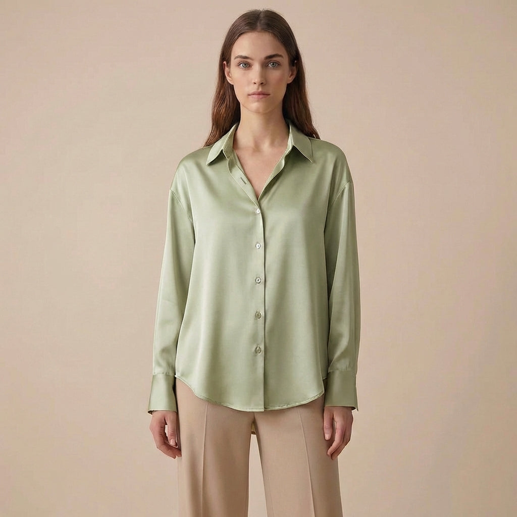 Elegant Silk Blouse - Luxurious Comfort retro Hong Kong style shirt top