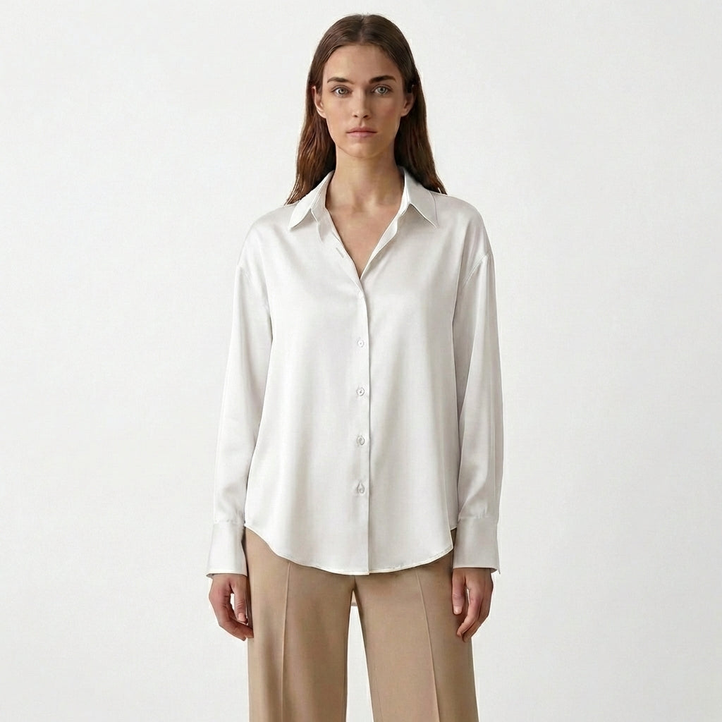 Elegant Silk Blouse - Luxurious Comfort retro Hong Kong style shirt top