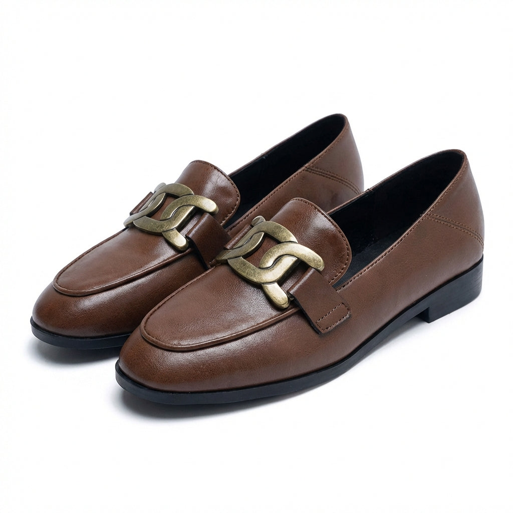 British Style Classic Leather Flat Shoes for Women
