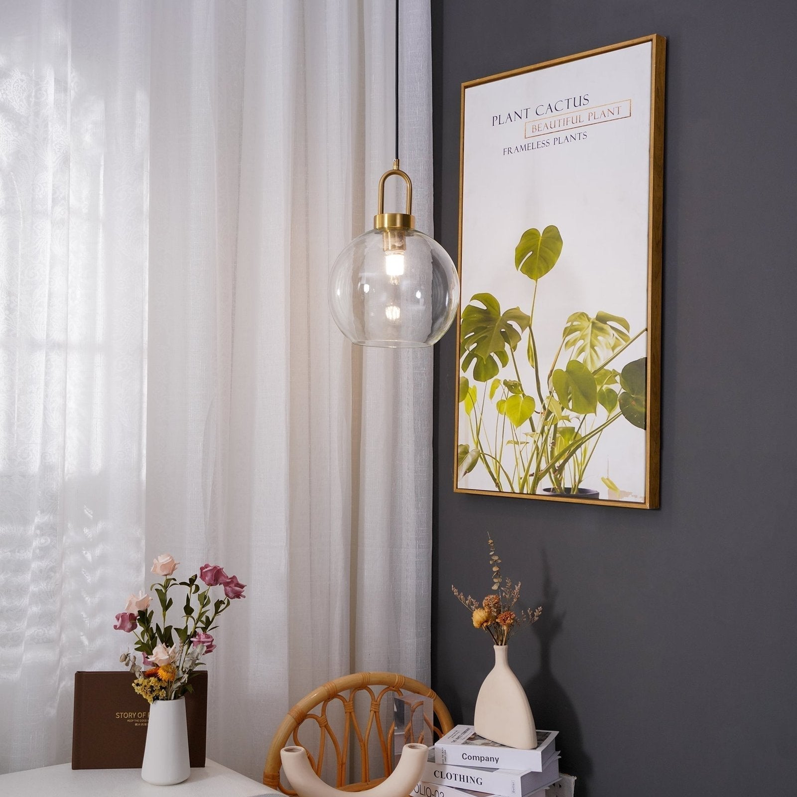 Glass Capsule Sphere Pendant Light Copper E26 Transparent Frosted Bedroom Living Room — 5 Sizes
