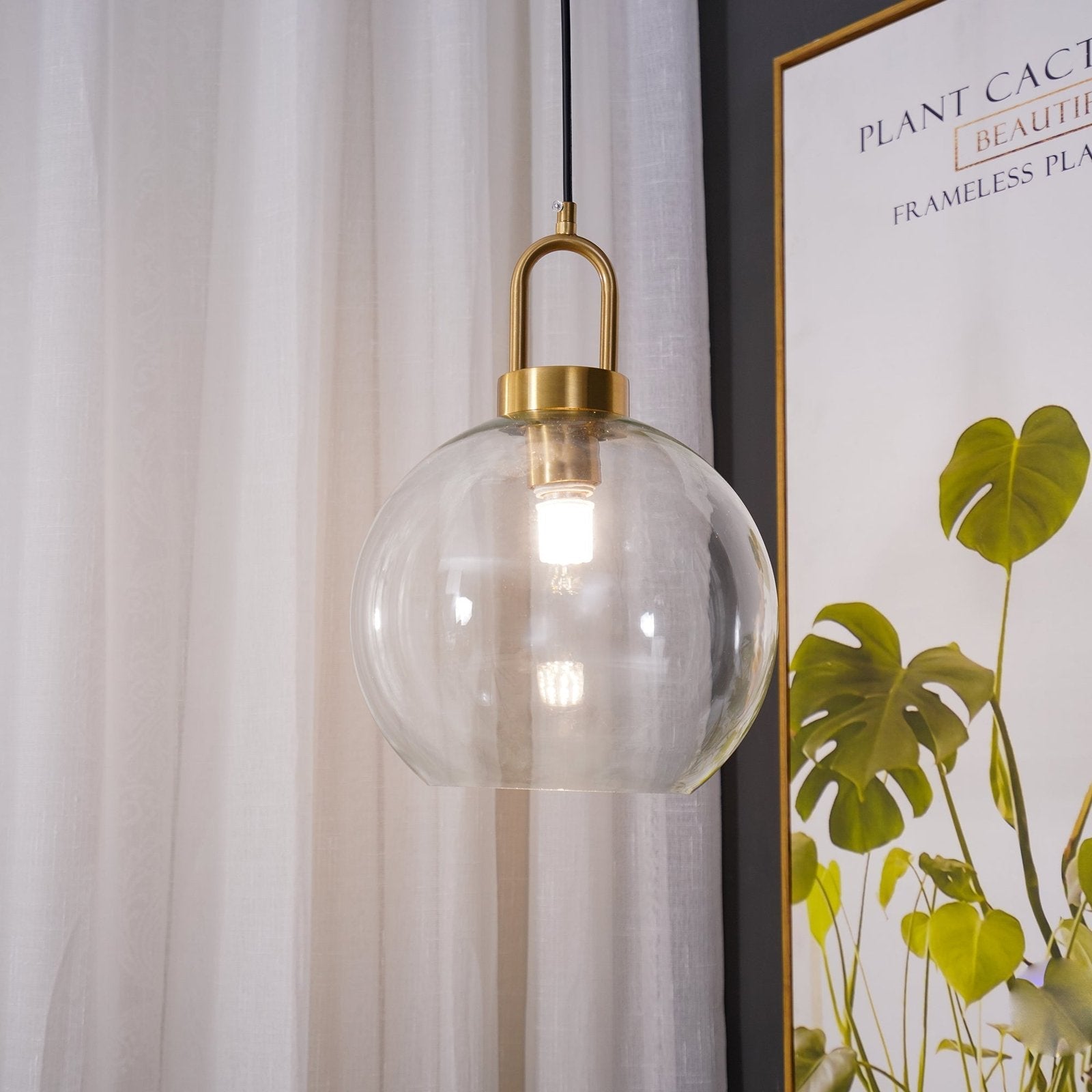 Glass Capsule Sphere Pendant Light Copper E26 Transparent Frosted Bedroom Living Room — 5 Sizes