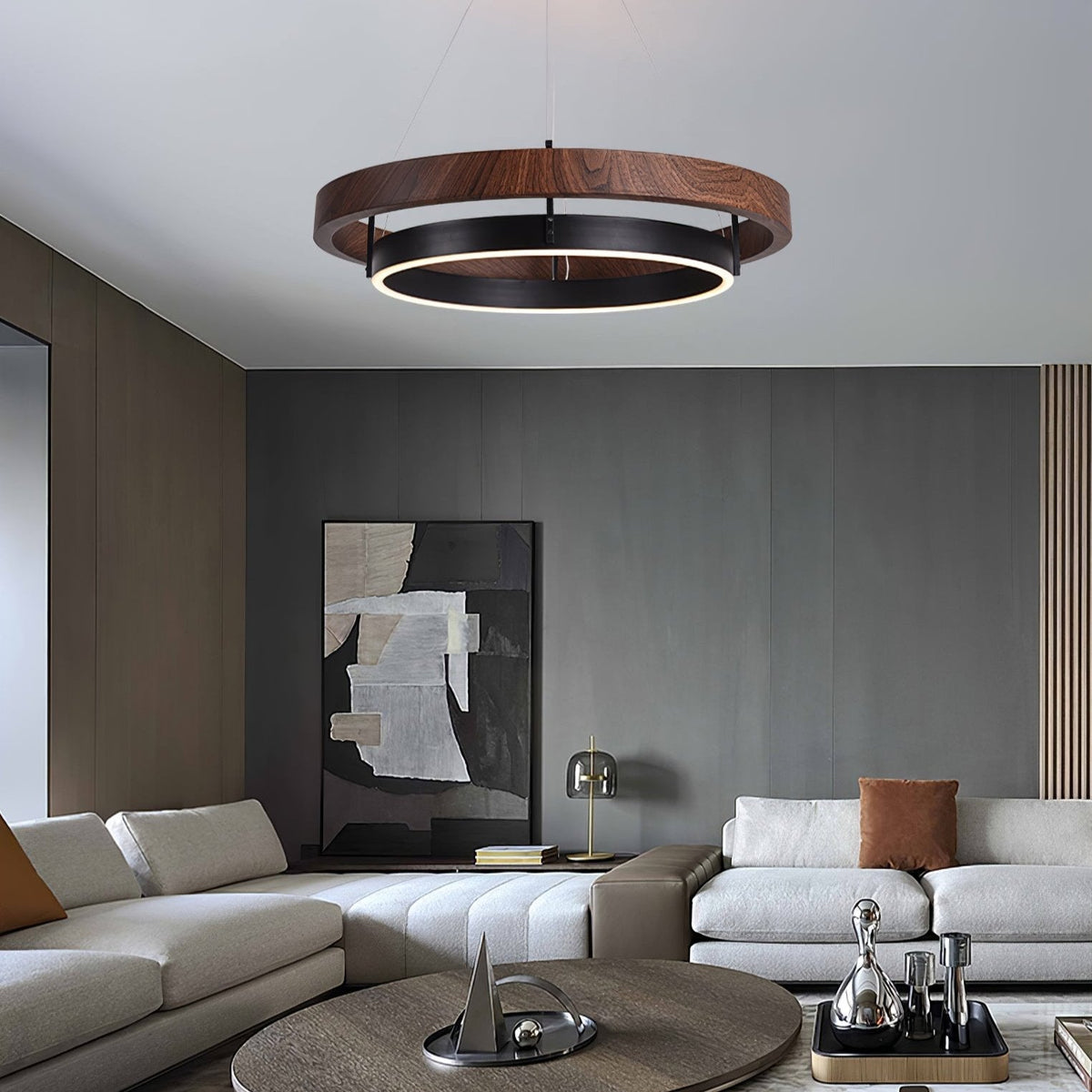 Acorn Ring Wood Chandelier