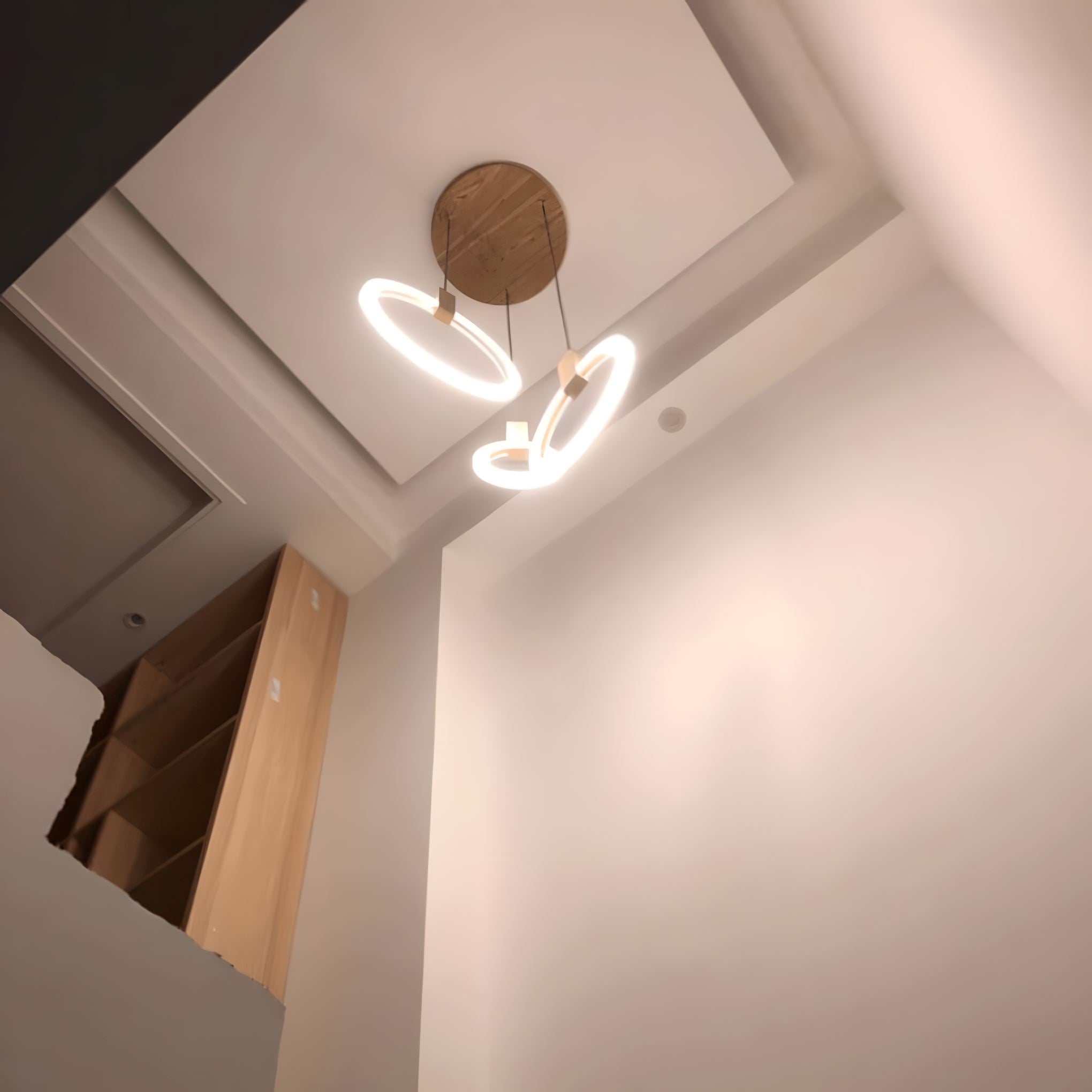 HALO Wood Ring LED Chandelier Dimmable Dining Room Living Room Staircase — 1 to 5 Rings