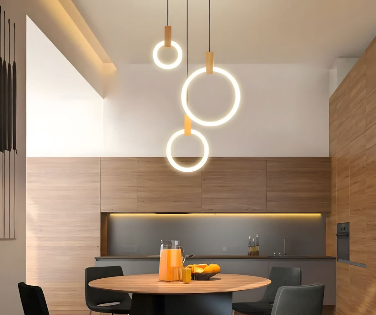 HALO Wood Ring LED Chandelier Dimmable Dining Room Living Room Staircase — 1 to 5 Rings