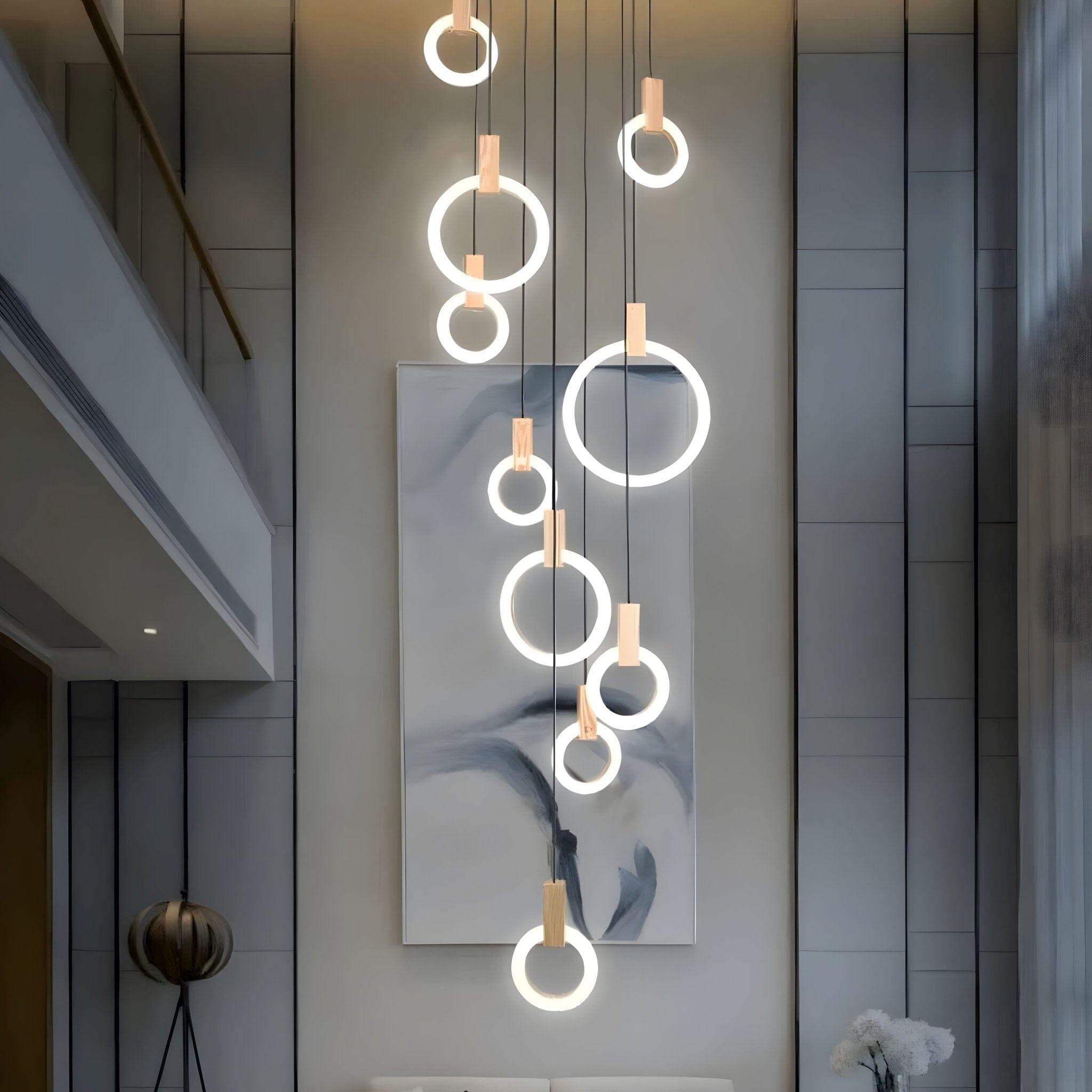 HALO Wood Ring LED Chandelier Dimmable Dining Room Living Room Staircase — 1 to 5 Rings