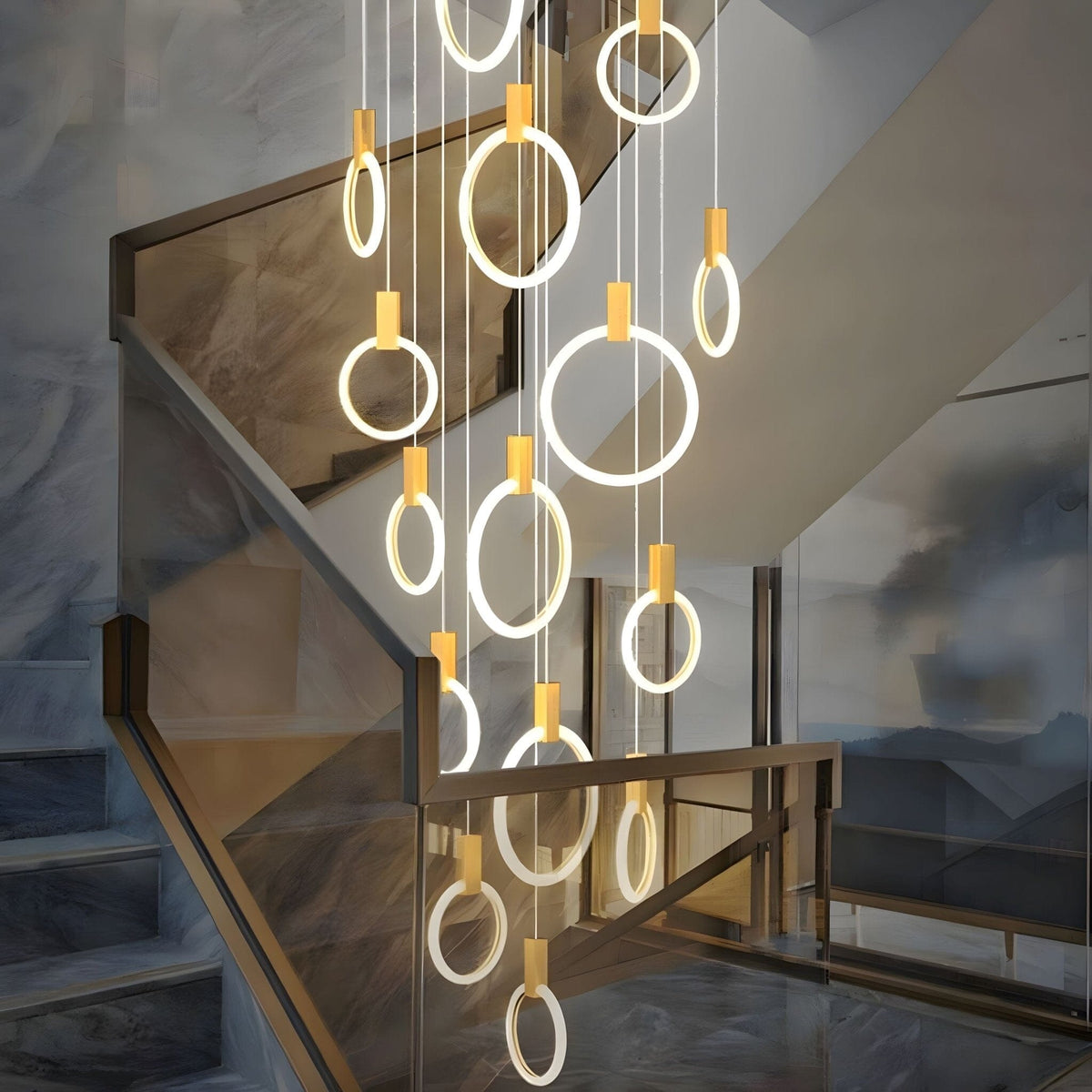 HALO Wood Ring LED Chandelier Dimmable Dining Room Living Room Staircase — 1 to 5 Rings