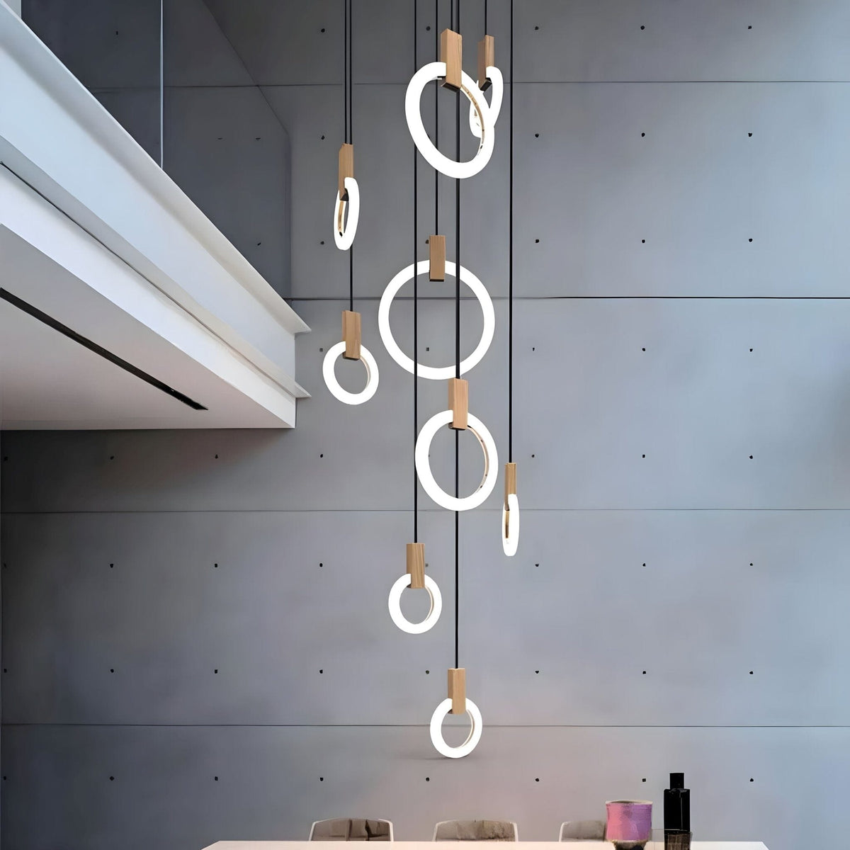 HALO Wood Ring LED Chandelier Dimmable Dining Room Living Room Staircase — 1 to 5 Rings