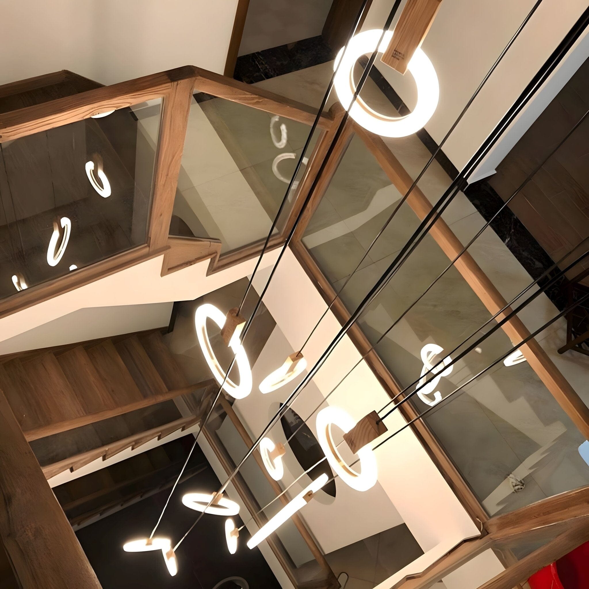 HALO Wood Ring LED Chandelier Dimmable Dining Room Living Room Staircase — 1 to 5 Rings