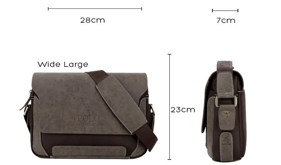 Men's Messenger Bag - PU Leather Oxford Handbag with Crossbody Strap